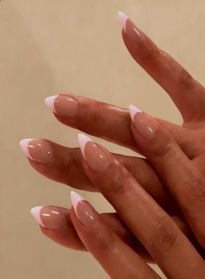 KXAMELIE Press On Nails Almond - Short French Tip Press On Nails with Glue, Natural Nude Fake Nails in 15 Sizes - 30 Soft Gel Glue on Nails Kit for Women, Supremely Fit, Elegant Light Pink French - Image 2